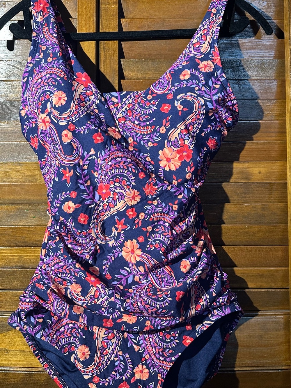 Lands' End Navy Floral Paisley one piece swimsuit